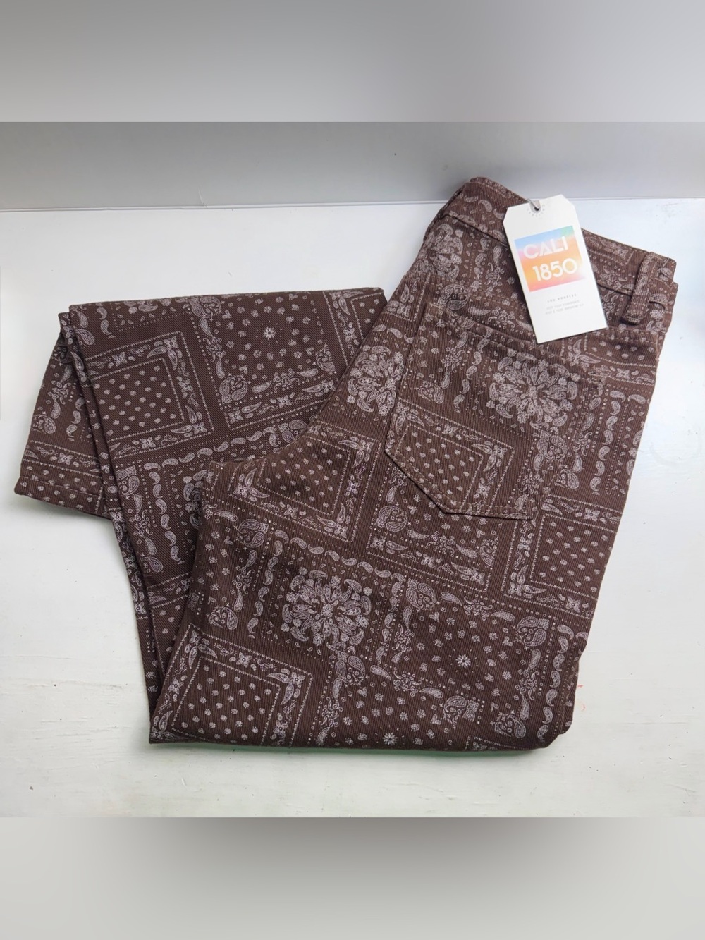 CALI 1850 Brown Bandana Paisley Print Pants Size 11/30 NWT